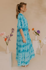 Cherished Moment Floral Midi Dress in Sky Blue