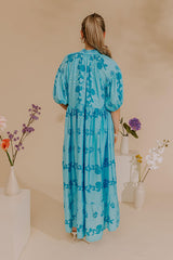 Cherished Moment Floral Midi Dress in Sky Blue