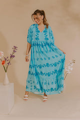 Cherished Moment Floral Midi Dress in Sky Blue