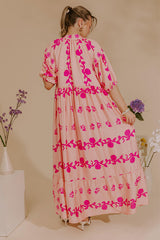 Cherished Moment Floral Midi Dress in Pink