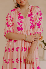 Cherished Moment Floral Midi Dress in Pink