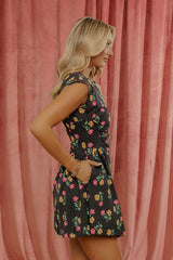 Picking Roses Floral Ruched Mini Dress in Black