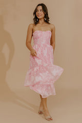 Veranda Elegance Floral Jacquard Midi Dress in Pink