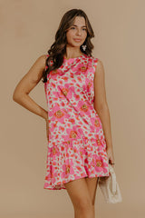 Evening Promise Floral Satin Mini Dress