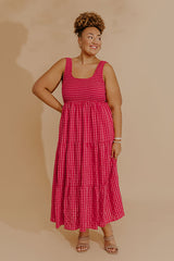 Bright Side Smocked Gingham Maxi Dress Curves