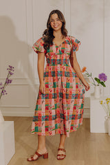 Tulip Meadows Plaid Midi Dress