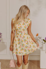 Picking Roses Floral Ruched Mini Dress in Light Yellow