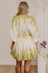 Tuscany Villa Floral Mini Dress in Lime