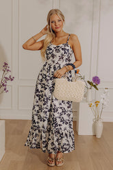 Champagne and Petals Floral Eyelet Midi Dress