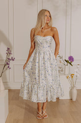 Veranda Elegance Floral Jacquard Midi Dress in Blue