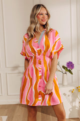 Spritz Sipping Pleated Button Down Mini Dress