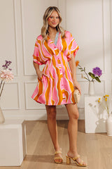 Spritz Sipping Pleated Button Down Mini Dress