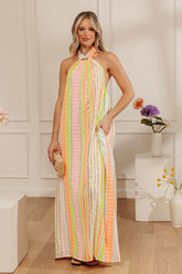Resort Ready Stripe Woven Halter Maxi Dress