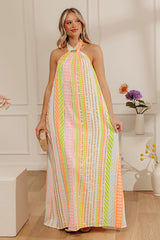 Resort Ready Stripe Woven Halter Maxi Dress