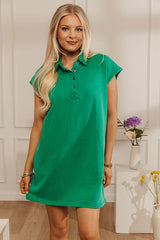 Simple Joy Vintage Wash Terry Knit Mini Dress in Green