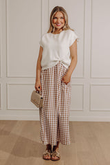 Countryside Chic Two Piece Gingham Midi Dress in Mocha