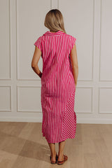 Sweet Stripes Midi Dress in Hot Pink