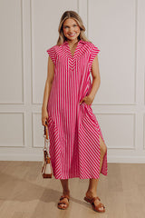 Sweet Stripes Midi Dress in Hot Pink