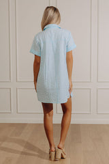 Summer in Stripes Seersucker Mini Dress in Aqua