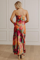 Boho Energy Floral Satin Maxi Dress in Sage