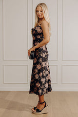 Garden At Midnight Floral Satin Midi Dress