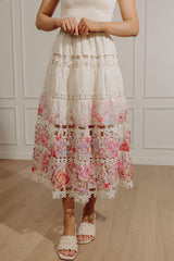 Whispered Blossoms Floral Eyelet Midi Dress