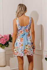 Romantic Daydream Floral Applique Mini Dress in Powder Blue