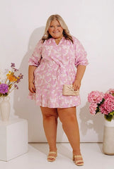 French Garden Floral Mini Dress in Violet Curves