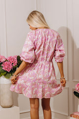 French Garden Floral Mini Dress in Violet