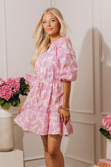 French Garden Floral Mini Dress in Violet