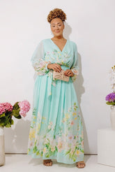 Secret Garden Floral Maxi Dress in Aqua Curves