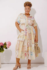 Gentle Heart Floral Color Block Midi Dress Curves