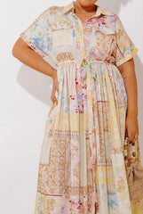 Gentle Heart Floral Color Block Midi Dress Curves