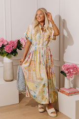 Gentle Heart Floral Color Block Midi Dress