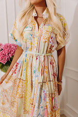 Gentle Heart Floral Color Block Midi Dress