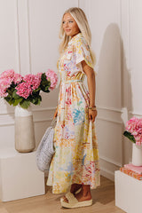 Gentle Heart Floral Color Block Midi Dress