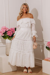 Graceful Intent Off Shoulder Eyelet Midi Dress
