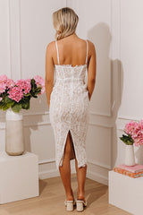 Sweet Details Lace Midi Dress in Ivory