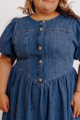 Fifth Avenue Chic Denim Midi Dress Curves