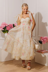 Sweet Evening Floral Organza Midi Dress