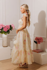 Sweet Evening Floral Organza Midi Dress
