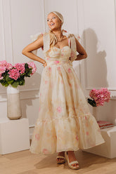 Sweet Evening Floral Organza Midi Dress