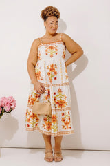 Acapulco Sunshine Floral Midi Dress in Cream Curves
