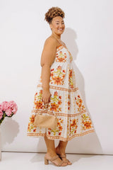 Acapulco Sunshine Floral Midi Dress in Cream Curves