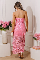 Romance in Bloom Floral Embroidered Midi Dress in Pink