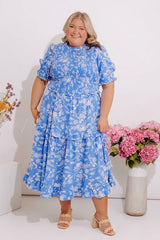 Casual Garden Smocked Floral Midi Dress Curves