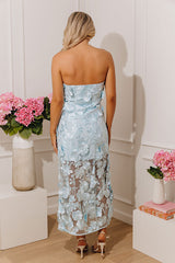 Romance in Bloom Floral Embroidered Midi Dress in Powder Blue