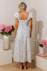 Modern Romance Floral Midi Dress in Sky Blue