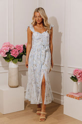 Modern Romance Floral Midi Dress in Sky Blue