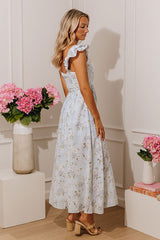 Modern Romance Floral Midi Dress in Sky Blue